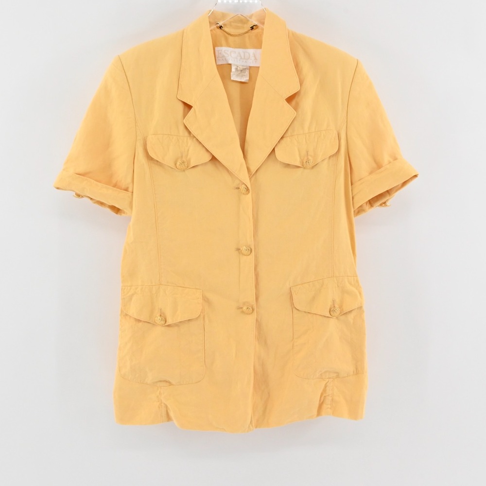 Vtg ESCADA Womens Butter Yellow Linen Top Size 40 Layering Safari Utility 80s‎